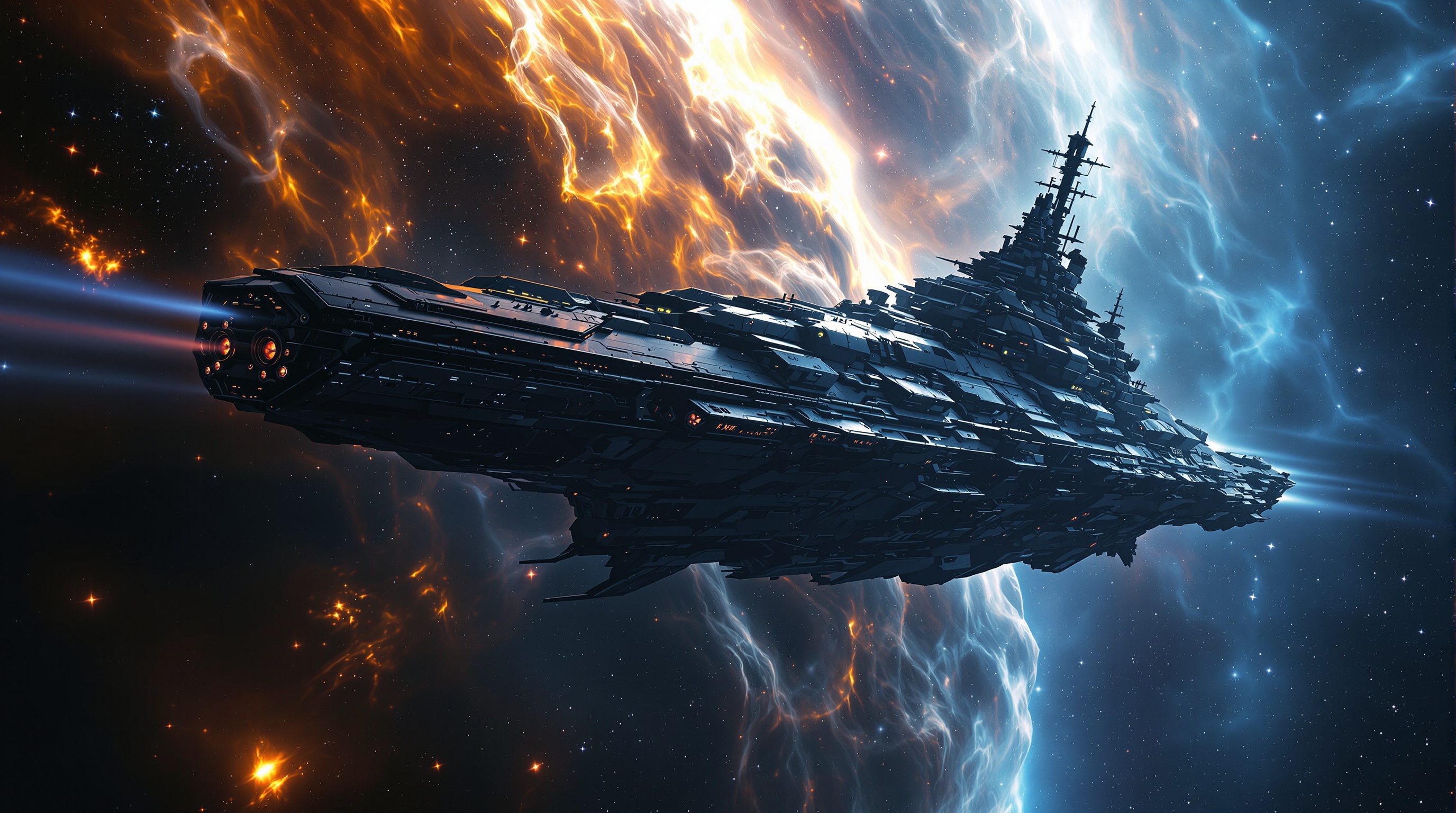 Battle Cruiser Passing Nebula